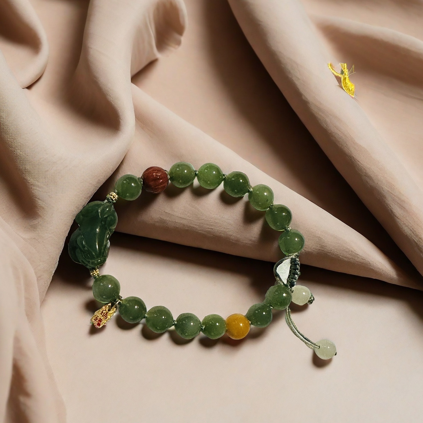 Genuine Spinach Green Nephrite Jade Bead Bracelet